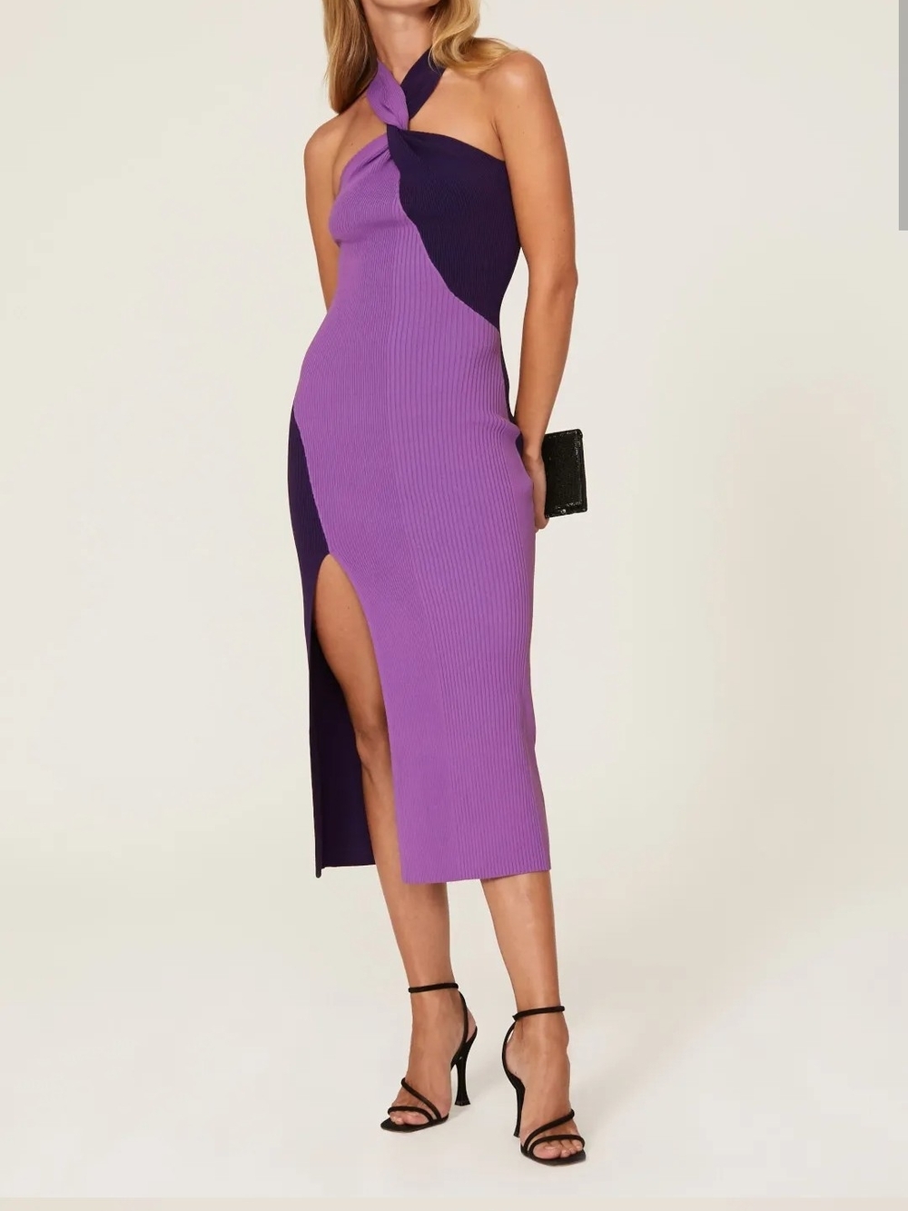 NICHOLAS Two-Tone Purple Halter Midi Dress